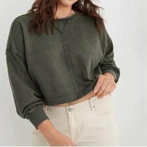 Aerie Olive Green Cropped Sweatshirt sz Large